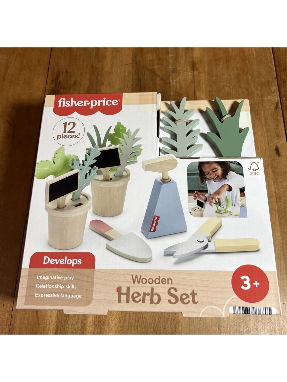Fisher-Price Wood Herb Garden and Tools Playset, 12 Wood Pieces, New